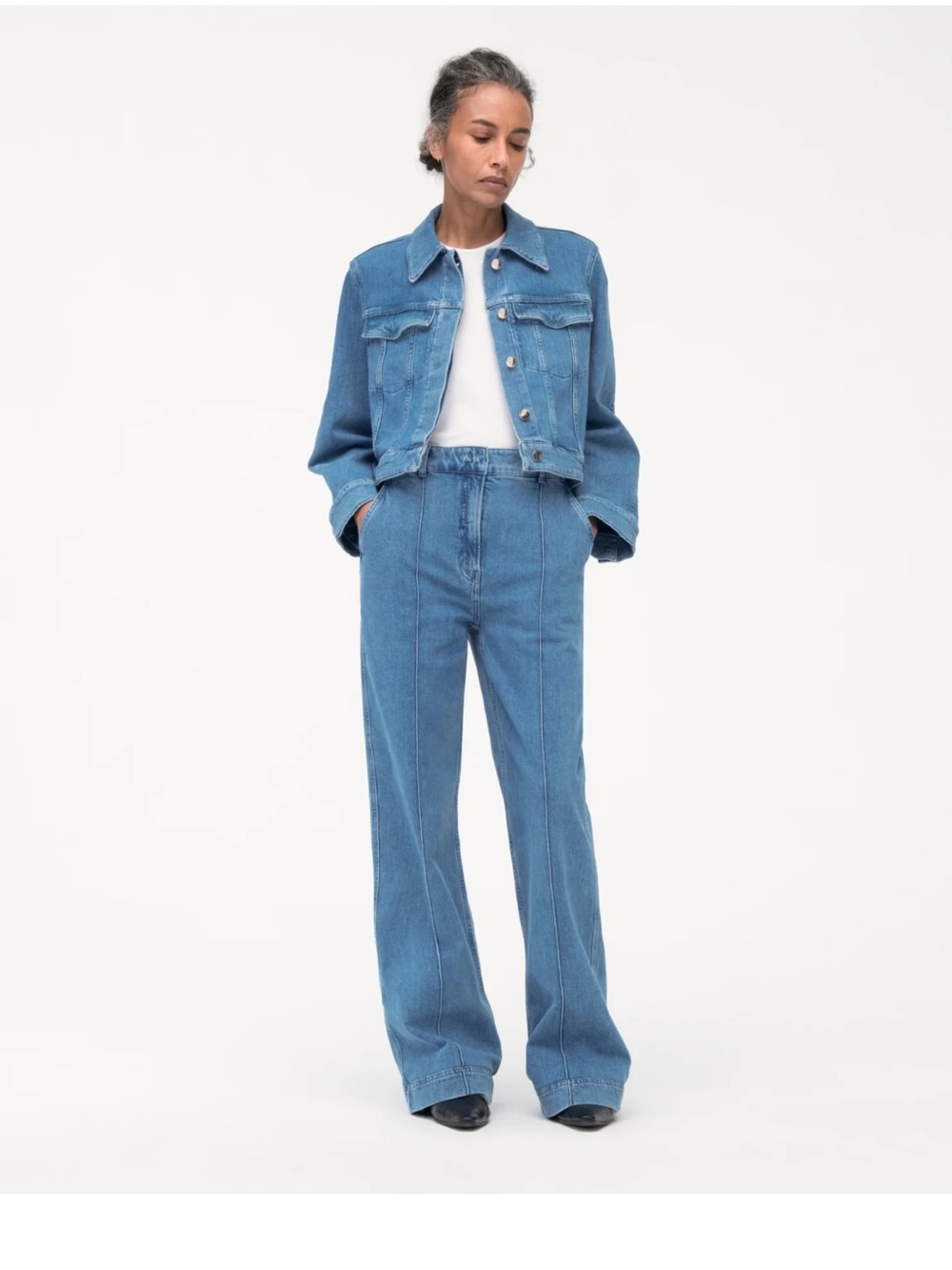 Another Tomorrow Light Blue Denim Jean Jacket - Classic Women's Trucker‎